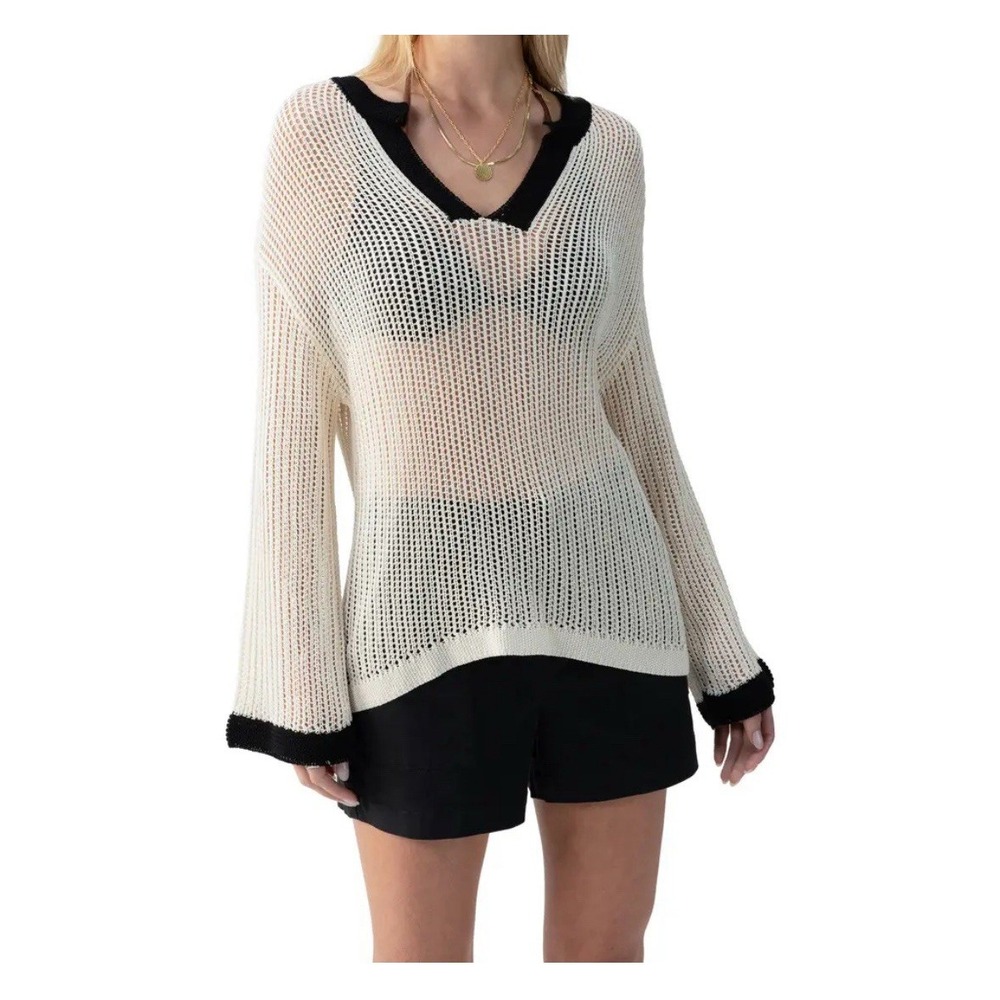 SANCTUARY Walk‎ By The Sea Open Stitch Sweater Birch NWT Beach Net Ocean Crochet